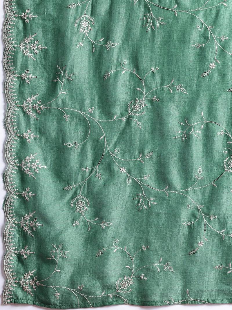 Floral Embroidered Sequinned Kurta with Trousers & With Dupatta