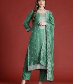 Floral Embroidered Sequinned Kurta with Trousers & With Dupatta