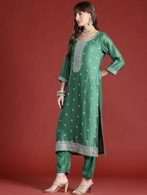 Floral Embroidered Sequinned Kurta with Trousers & With Dupatta 6
