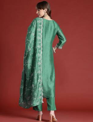 Floral Embroidered Sequinned Kurta with Trousers & With Dupatta 7