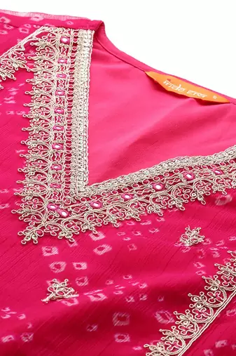 Ethnic Motifs Embroidered Regular Silk Chiffon Kurta with Trousers & Dupatta