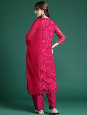 Ethnic Motifs Embroidered Regular Silk Chiffon Kurta with Trousers & Dupatta 6