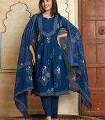 Women Ethnic Motifs Printed Empire Beads and Stones Pure Cotton Kurta with Trousers & With Dupatta