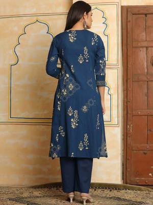 Women Ethnic Motifs Printed Empire Beads and Stones Pure Cotton Kurta with Trousers & With Dupatta 3