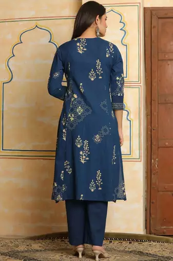 Women Ethnic Motifs Printed Empire Beads and Stones Pure Cotton Kurta with Trousers & With Dupatta