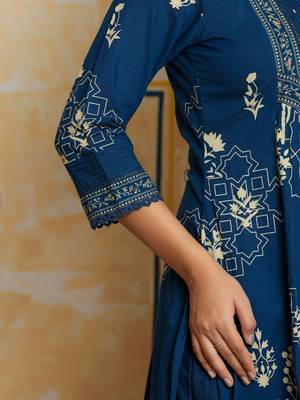 Women Ethnic Motifs Printed Empire Beads and Stones Pure Cotton Kurta with Trousers & With Dupatta 4