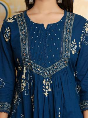 Women Ethnic Motifs Printed Empire Beads and Stones Pure Cotton Kurta with Trousers & With Dupatta 5
