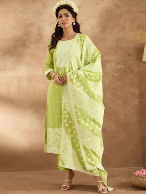 Women Woven Design Ethnic Motifs Regular Kurta with Trousers & With Dupatta 1