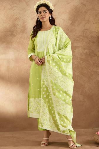 Women Woven Design Ethnic Motifs Regular Kurta with Trousers & With Dupatta