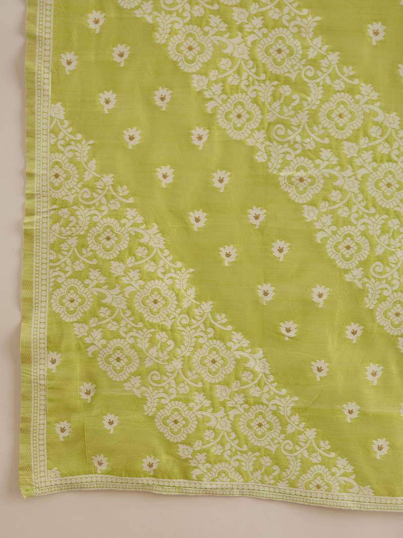 Women Woven Design Ethnic Motifs Regular Kurta with Trousers & With Dupatta