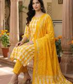 Women Ethnic Motifs Printed Regular Pure Cotton Kurta with Trousers & With Dupatta