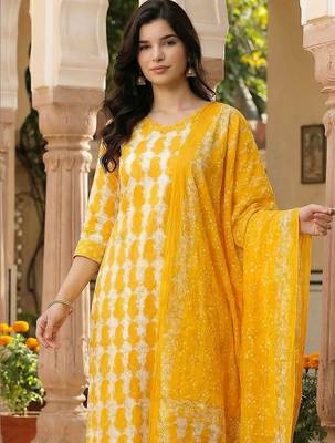 Women Ethnic Motifs Printed Regular Pure Cotton Kurta with Trousers & With Dupatta 3