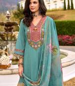 Women Floral Embroidered Regular Pure Cotton Kurta with Trousers & Dupatta