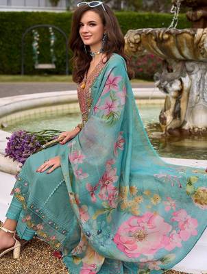 Women Floral Embroidered Regular Pure Cotton Kurta with Trousers & Dupatta 3