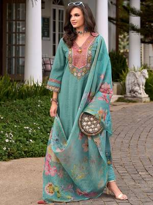 Women Floral Embroidered Regular Pure Cotton Kurta with Trousers & Dupatta 4