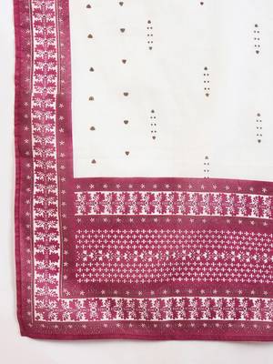 Floral Embroidered V-Neck Pure Cotton Straight Kurta With Trousers & Dupatta 4