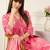 Floral Printed V-Neck Pleated Pure Cotton A-Line Kurta With Trousers & Dupatta