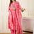 Floral Printed V-Neck Pleated Pure Cotton A-Line Kurta With Trousers & Dupatta