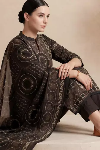 Women Ethnic Motifs Printed Regular Mirror Work  Cotton Kurta with Trousers & With Dupatta