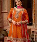 Floral Embroidered Panelled Mirror Work A-Line Kurta With Palazzos & Dupatta