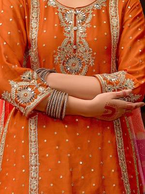 Floral Embroidered Panelled Mirror Work A-Line Kurta With Palazzos & Dupatta 3