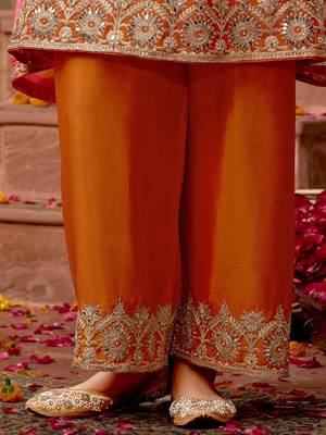 Floral Embroidered Panelled Mirror Work A-Line Kurta With Palazzos & Dupatta 7