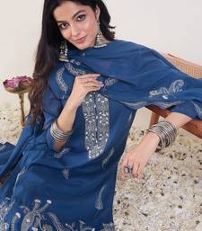 Ethnic Motifs Embroidered Thread Work Pure Cotton Kurta With Trousers & Dupatta