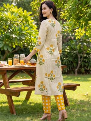 Women Floral Printed Regular Pure Cotton Kurta with Trousers 4