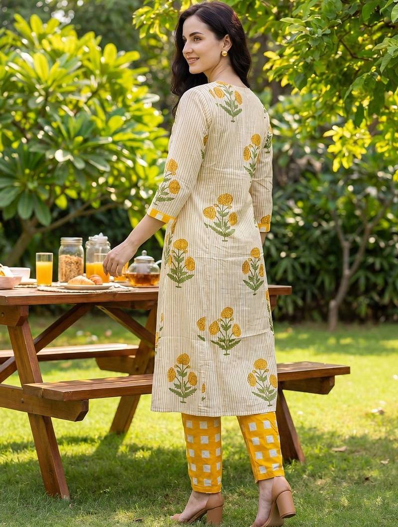 Women Floral Printed Regular Pure Cotton Kurta with Trousers