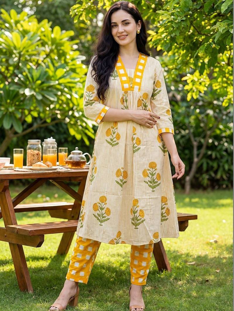 Women Floral Printed Regular Pure Cotton Kurta with Trousers