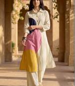 Women Colourblocked Regular Pure Cotton Kurta with Trousers