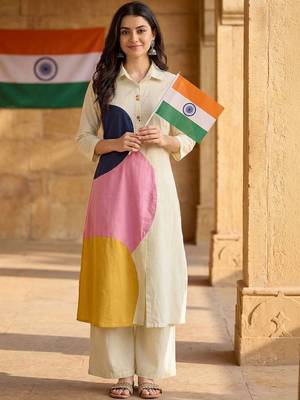 Women Colourblocked Regular Pure Cotton Kurta with Trousers 3