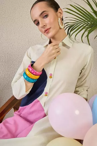Women Colourblocked Regular Pure Cotton Kurta with Trousers