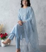 Women Ethnic Motifs Embroidered Regular Thread Work Kurta with Trousers & With Dupatta