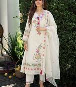 Women Floral Embroidered Thread Work Pure Cotton Kurta with Trousers & Dupatta