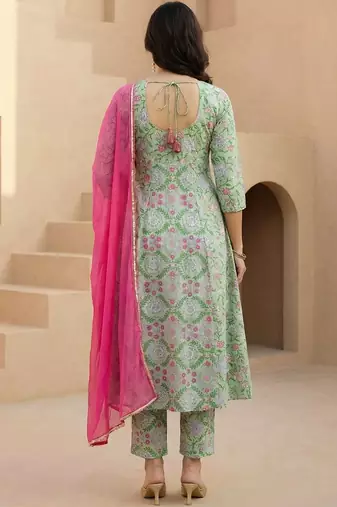 Women Floral Printed Regular Pure Cotton Kurta with Trousers & With Dupatta