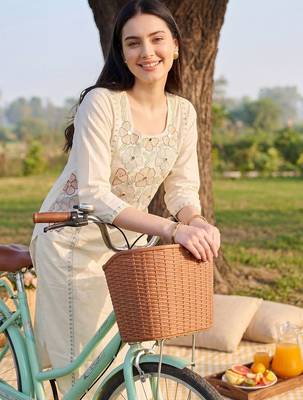 Women Floral Embroidered Regular Thread Work Pure Cotton Kurta with Trousers 2