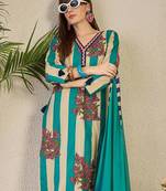 Women Floral Printed Pure Cotton V-Neck Kurta with Trousers & With Dupatta