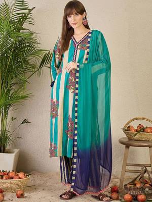 Women Floral Printed Pure Cotton V-Neck Kurta with Trousers & With Dupatta 2