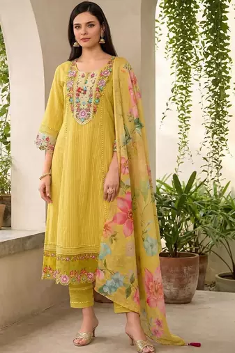 Women Floral Embroidered Regular Thread Work Pure Cotton Kurta with Trousers & With Dupatta