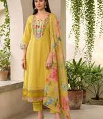 Women Floral Embroidered Regular Thread Work Pure Cotton Kurta with Trousers & With Dupatta