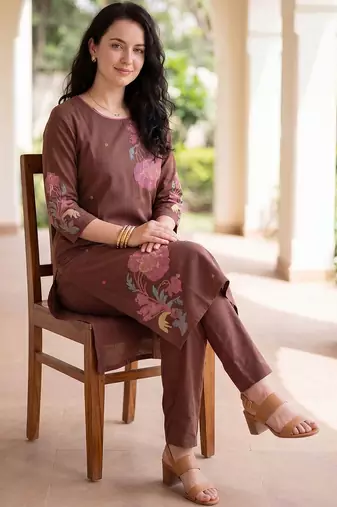 Women Floral Embroidered Regular Thread Work Kurta with Palazzos