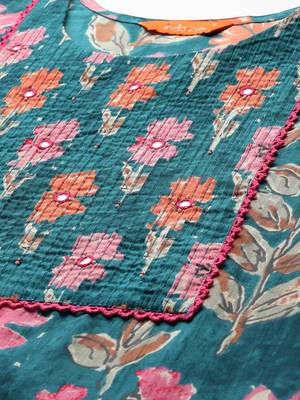 Floral Printed Pure Cotton Kurta with Trousers & Dupatta 2