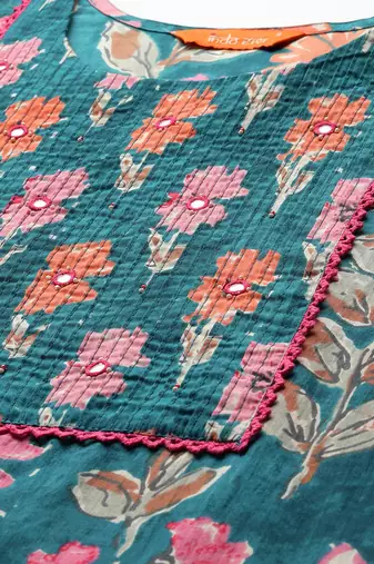 Floral Printed Pure Cotton Kurta with Trousers & Dupatta