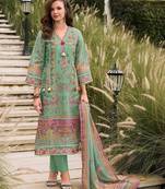 Women Floral Printed Regular Sequinned Linen Kurta with Trousers & With Dupatta