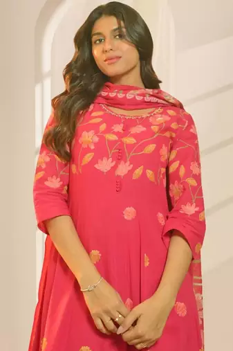 Women Floral Printed Panelled Pure Cotton Kurta with Trousers & With Dupatta
