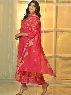 Women Floral Printed Panelled Pure Cotton Kurta with Trousers & With Dupatta 3