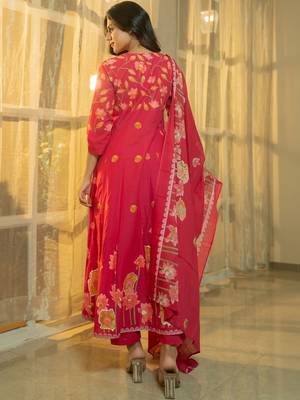 Women Floral Printed Panelled Pure Cotton Kurta with Trousers & With Dupatta 4