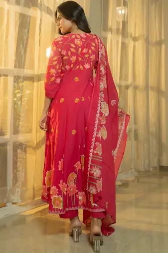 Women Floral Printed Panelled Pure Cotton Kurta with Trousers & With Dupatta