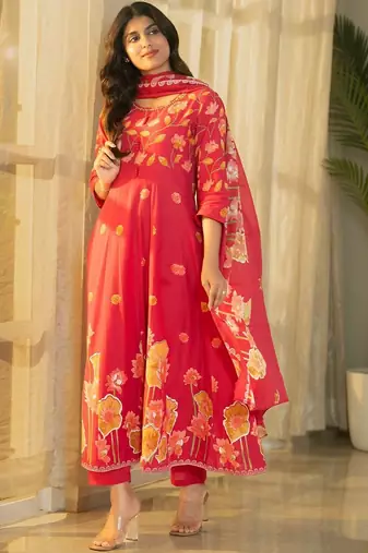 Women Floral Printed Panelled Pure Cotton Kurta with Trousers & With Dupatta